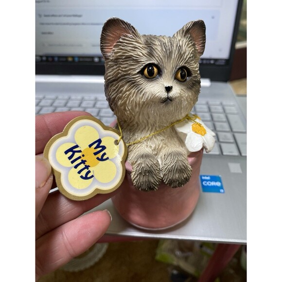 Vtg Silver Tabby Cat Playful in a Pot Collectible Figurine - My Kitty Collection - Picture 2 of 12